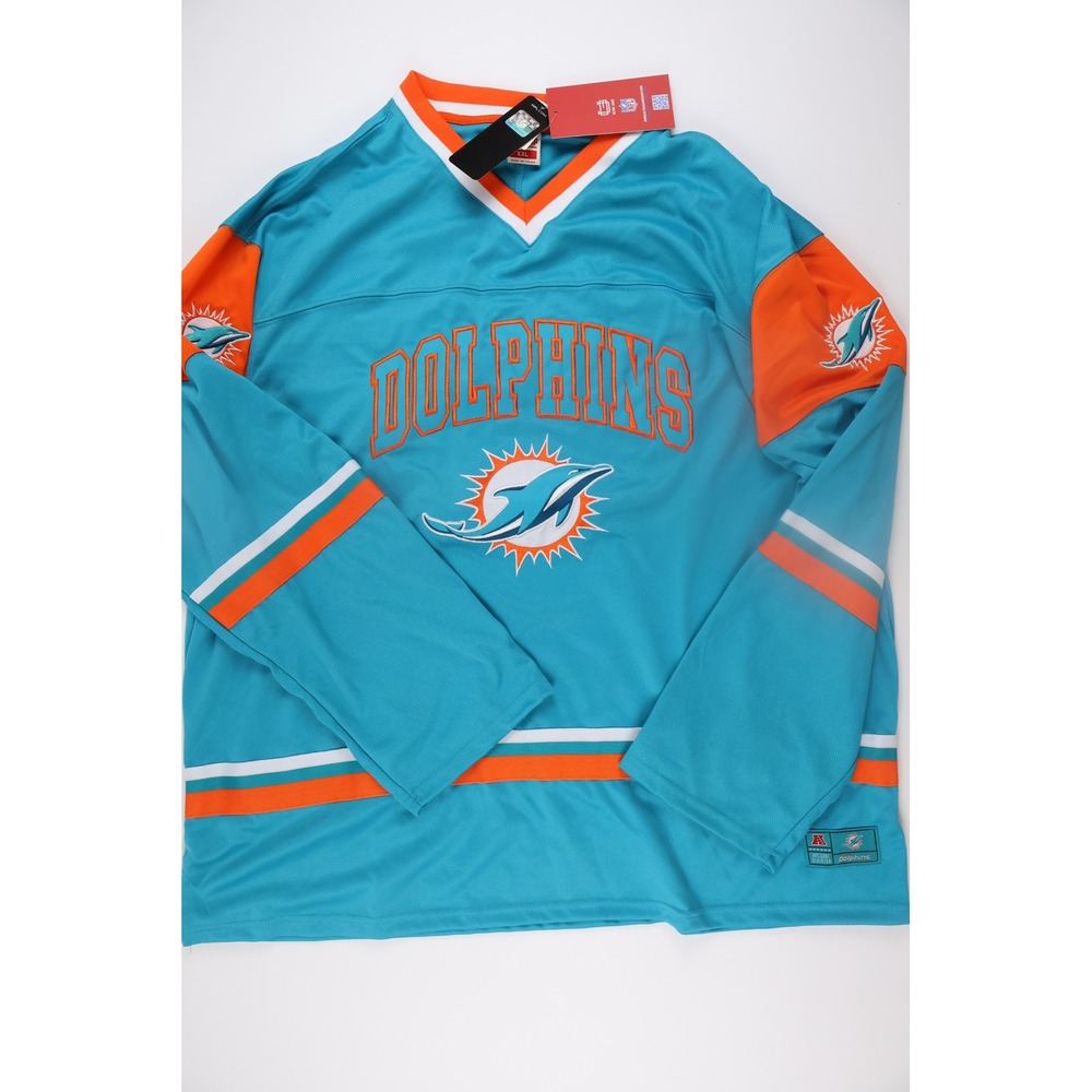 NFL Miami Dolphins Long Sleeve Mens Jersey  Ultra Game Aqua Orange XXL NWT